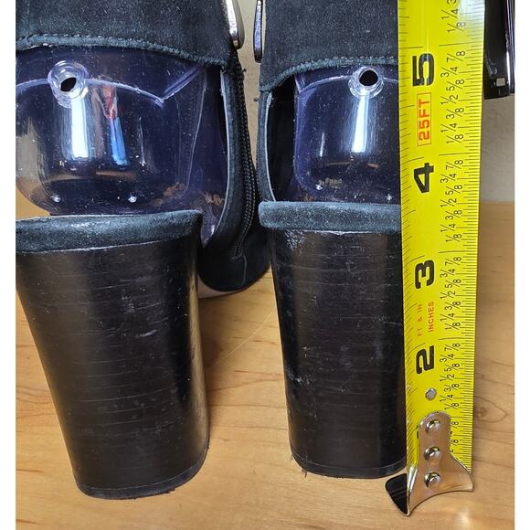 Vaneli Black Peep Toe Block Heel Suede Leather Buckle Ankle Booties Sz 9.5 - Picture 6 of 8